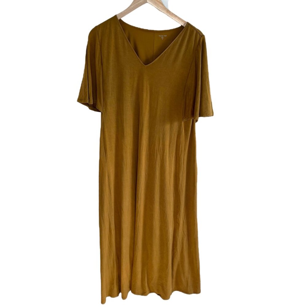 GARNET HILL Womens Olive Brown TENCEL Flutter Sleeve V-Neck Maxi Dress m